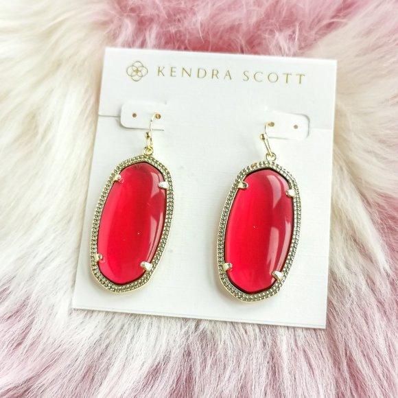 Gold Elle Berry red glass Drop Earrings - Picture 1 of 3